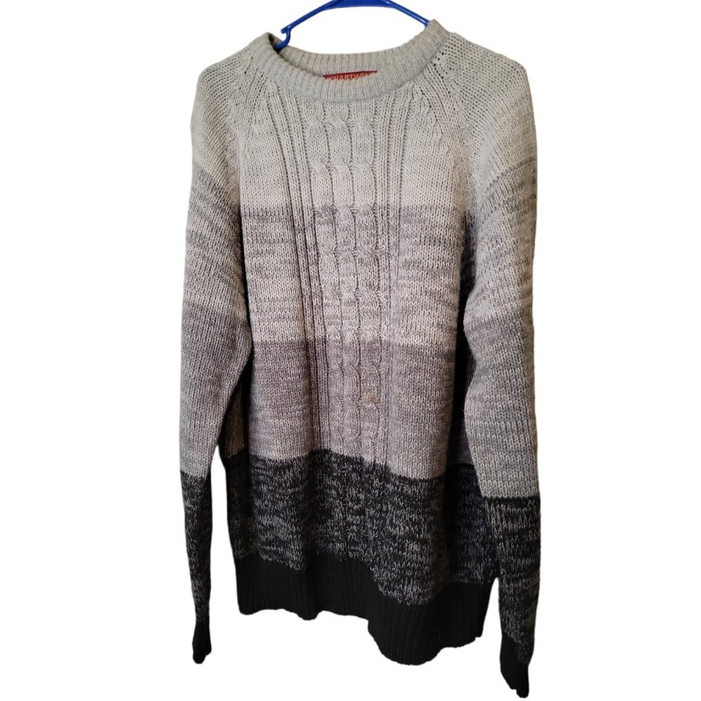 Vintage Chartwell Size XL Mens Sweater Gray Cable Knit Crew Neck Top